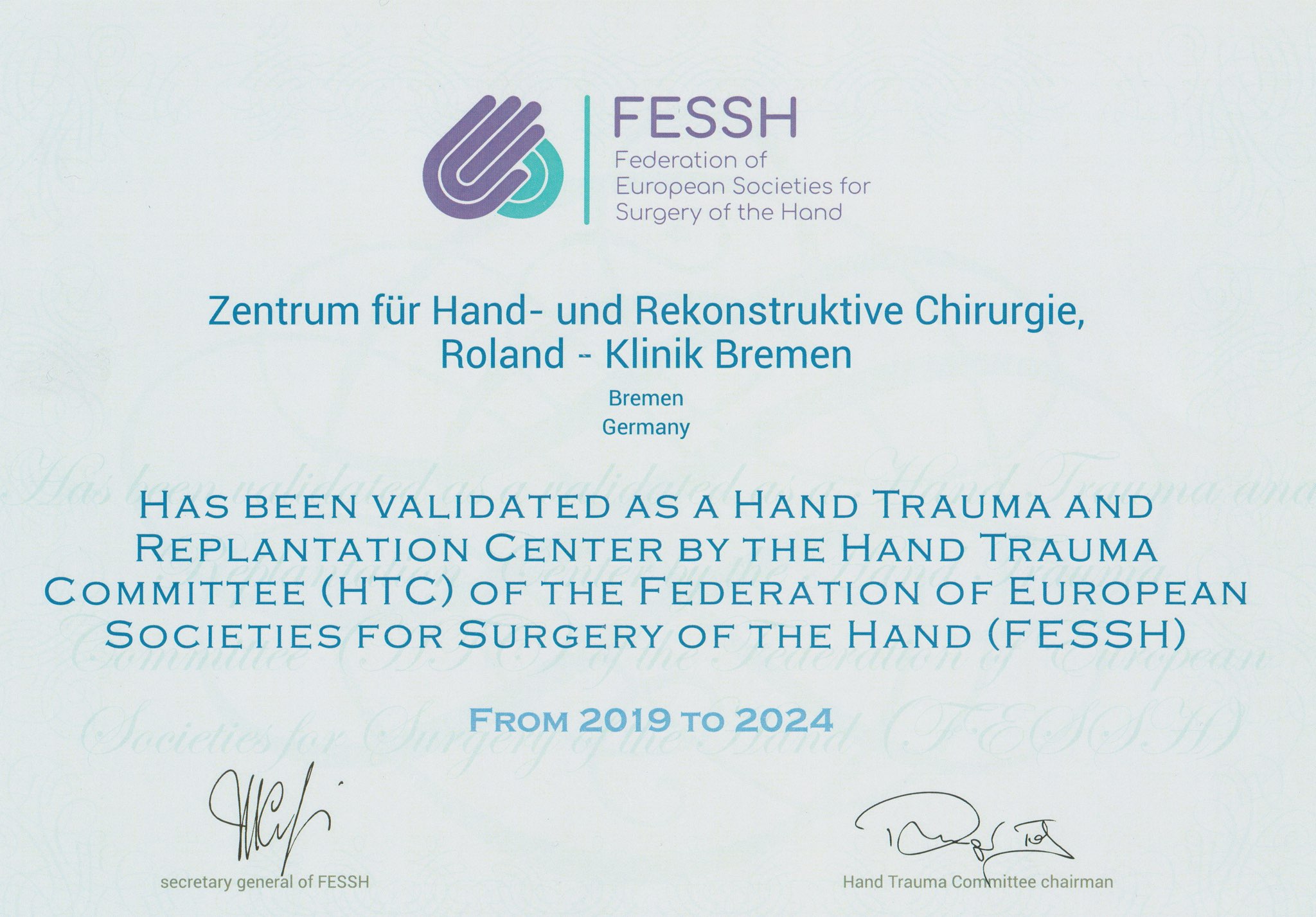 Zertifikat FESSH 2019 2024